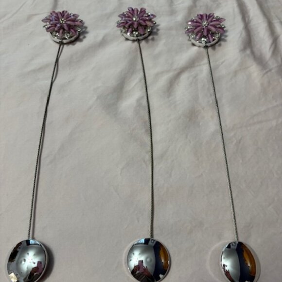 3 Pack Sparkling Crystal Flower Magnetic Curtain/Towel Tie Backs Purple Silver - Picture 2 of 3